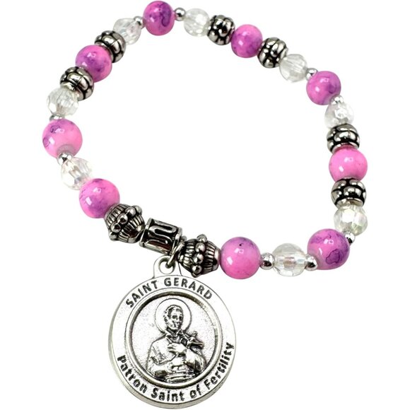 St. Gerard Ladies Fertility Polymer Glass Bead Charm Bracelet Gift - Picture 7 of 9